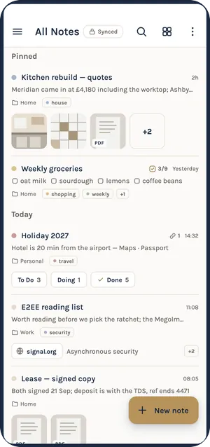 Condei on an Android phone showing the All Notes list