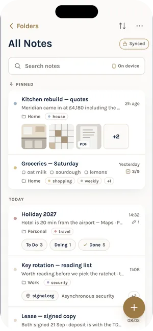 Condei on iPhone showing the All Notes list